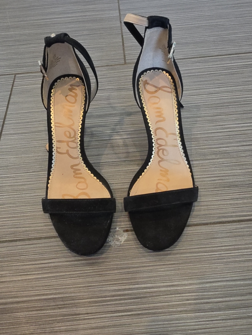Sam Edelman Black Suede Open-Toe Ankle Strap Heels